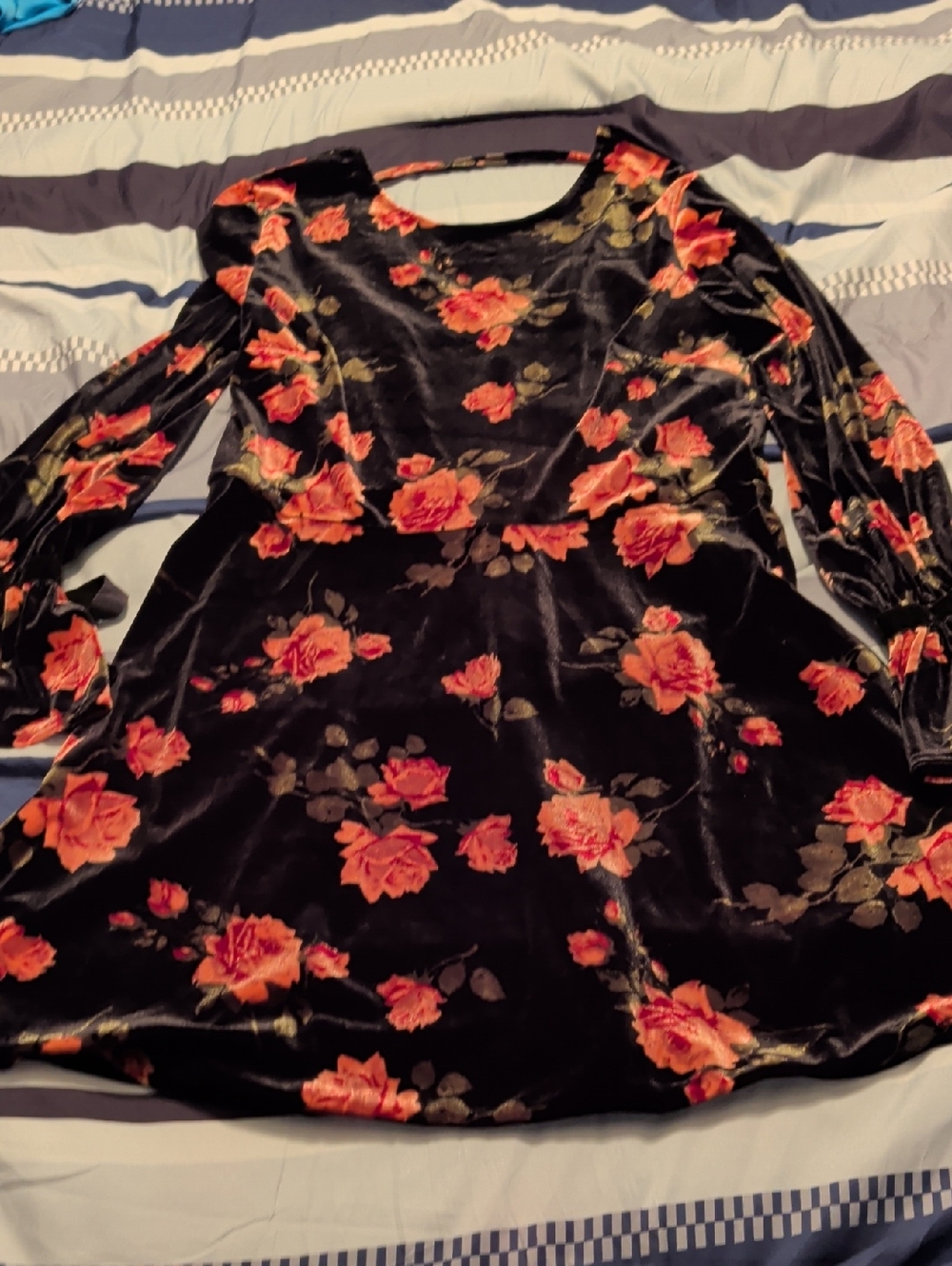 Xhilaration Black Velvet Dress with Red Floral Print